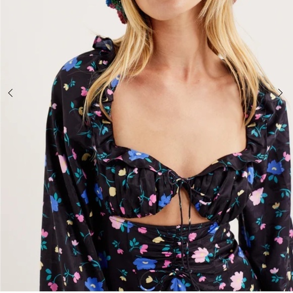 For Love & Lemons Lexy Mini Dress Long Sleeve Black Floral Jacquard XL NEW - Picture 3 of 15